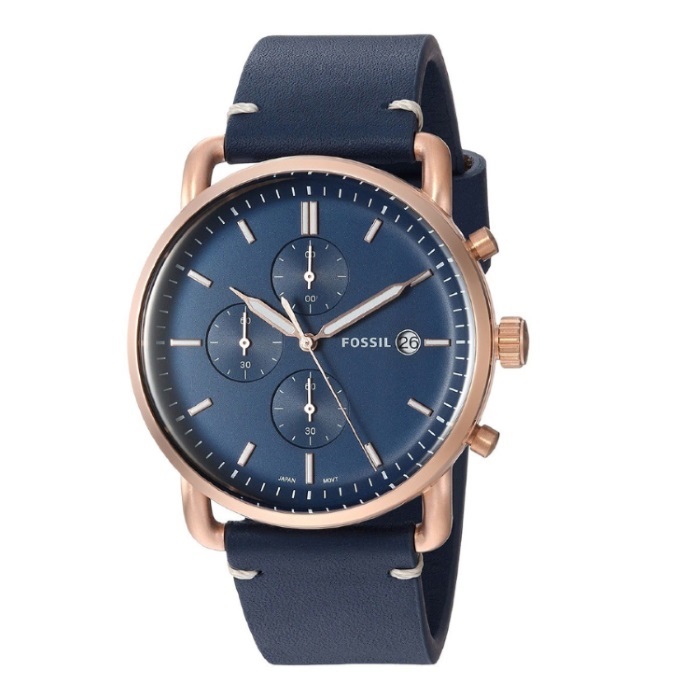 Commuter Chronograph Navy Leather Watch
