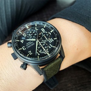 Official Warranty] Seiko SSB373P1 Men's Lord Chronograph Quartz Black Dial  Green Leather Strap Watch (watch for