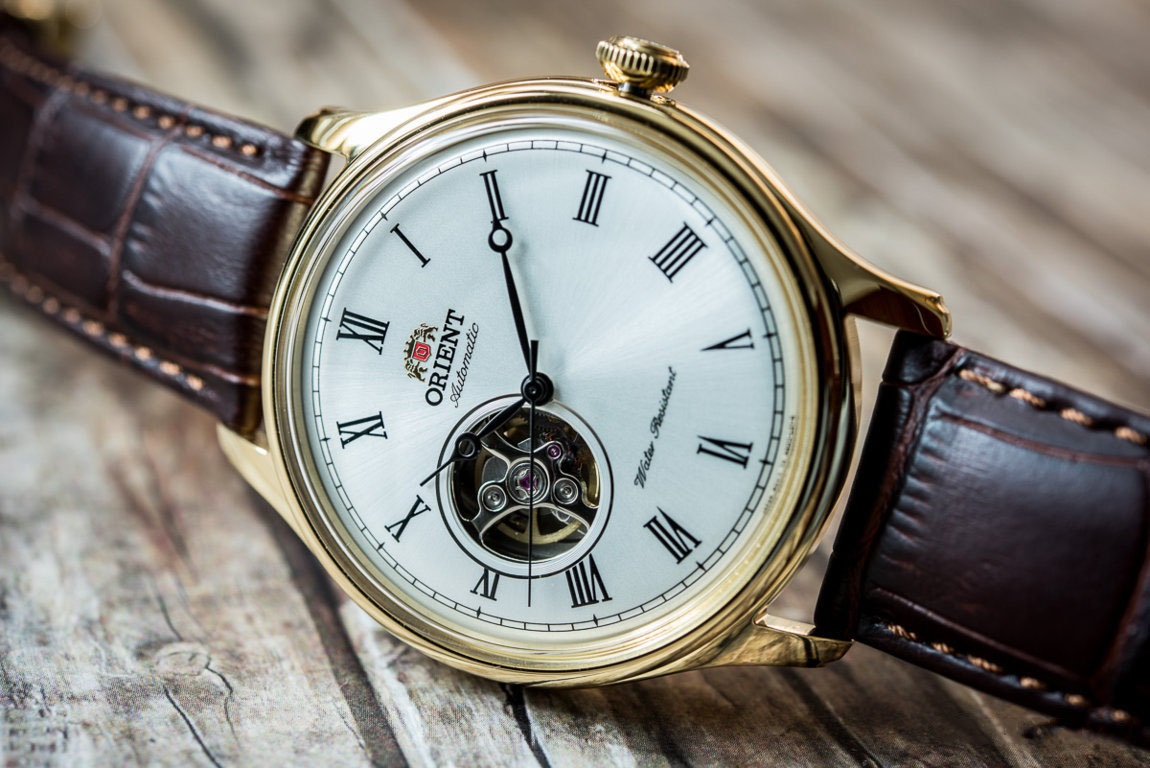 Orient Analogue Automatic FAG00002W0, Golden Grey, Strap ORIENT Classic Automatic with Hand Winding Open Heart Dome Crystal